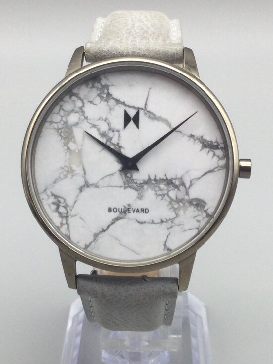 MVMT Boulevard Watch Women 38mm Silver Tone Crescent Marble Leather New Battery main image 4